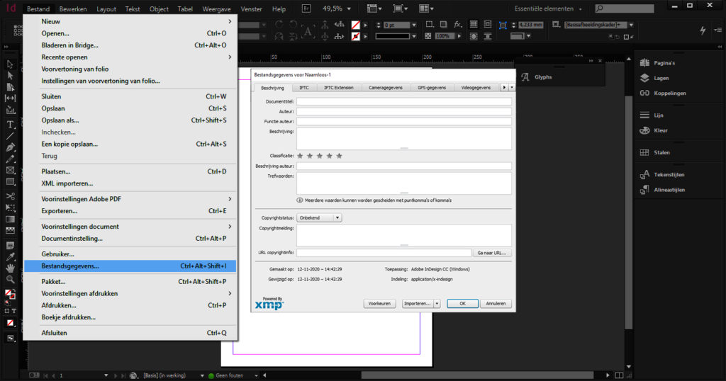 Screenshot of the path File Information in InDesign